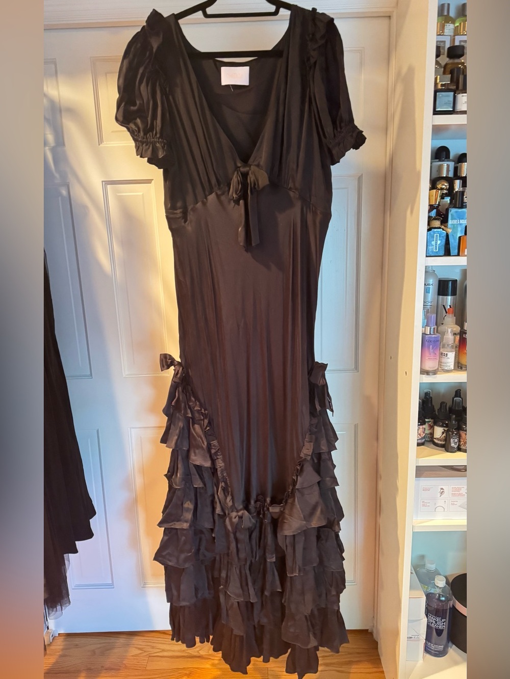 Selkie Raven Gatsby slip dress Black Ruffled V-Neck Maxi Dress - Picture 1 of 4